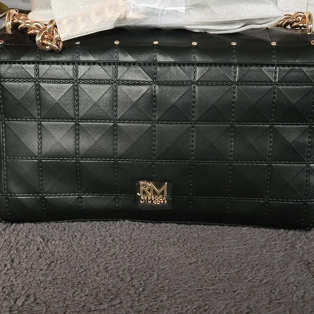 Rebecca Minkoff Black Quilted Shoulder Bag with Gold Studs